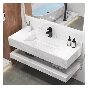 ตู้ห้องน้ำหรูหราทันสมัยขนาด 24 นิ้ว พร้อมกระจก LED อัจฉริยะ อ่างล้างหน้าแบบแขวนผนัง ชุดตู้อ่างล้างหน้าทรงสี่เหลี่ยม 1