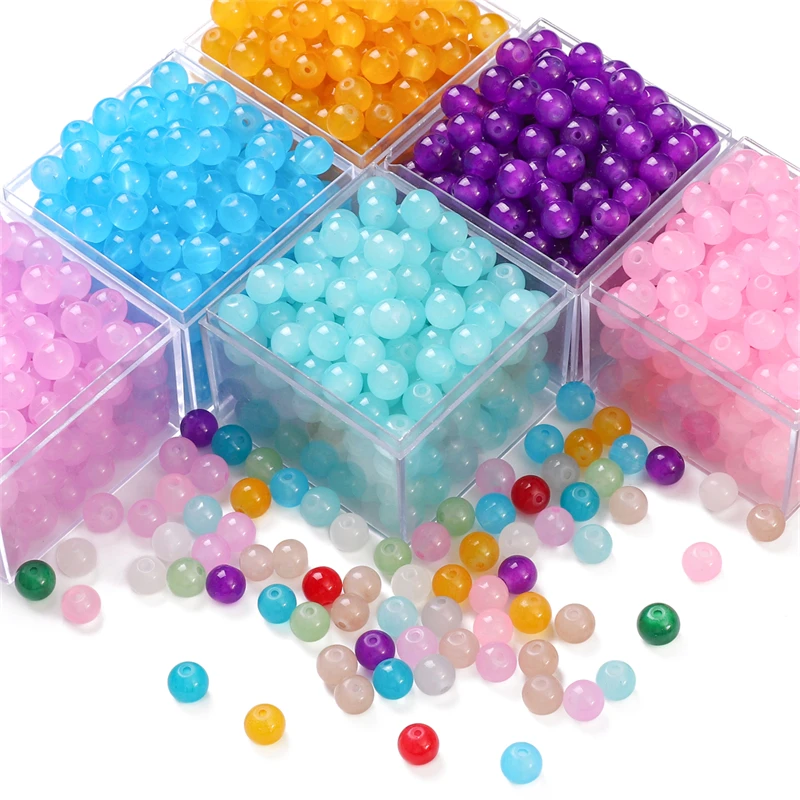 50-Piece Set of Vibrant Glass Imitation Jade Beads for Handmade Jewelry Crafting