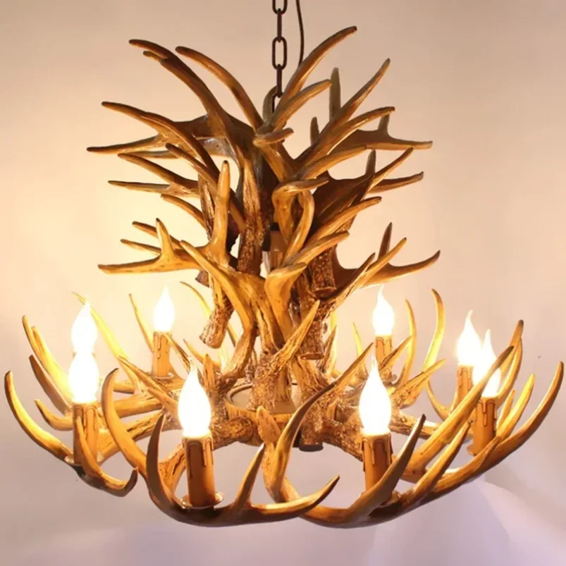 Retro Resin Antler Pendant Chandelier For Living Room 4 6 9 Arms Hanging Lamp Brown White E14 Deer Horn Lights House Decoration