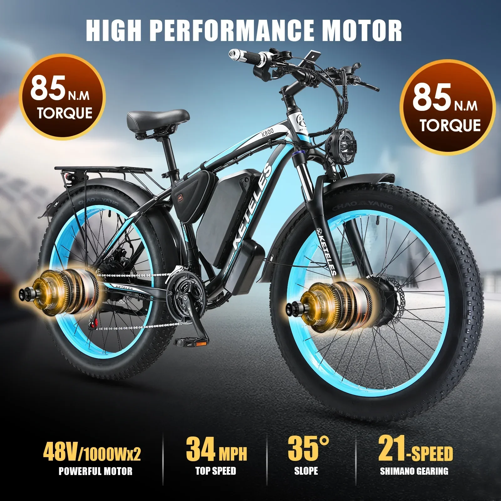 NEW KETELES K800 Motor Electric Bicycle Dual Motor 2000W 48V 23AH Lithium Battery E-Bike Off-road Tyre Aluminum alloy e-bicycle