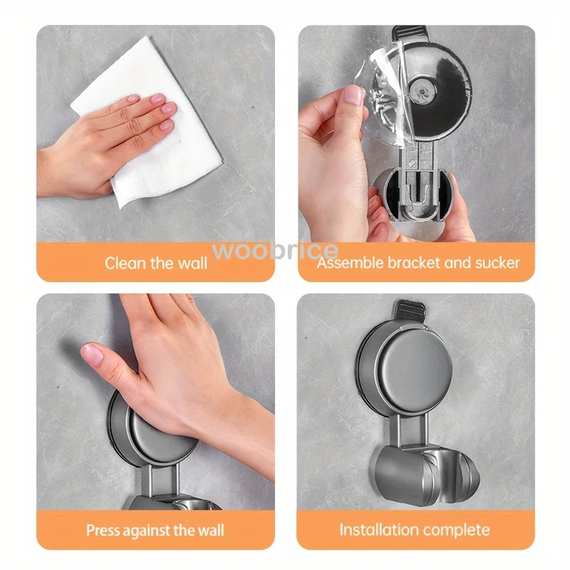 Showerhead Holder 360&deg; Adjustable Plating Shower Rail Head Suction Cup Holder Bathroom Wall Mount Bracket
