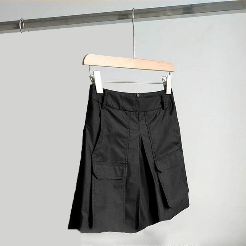 2024 New Summer Women Trendy High Waist Pocket Short Cargo Pants Y2K Female Casual Loose Solid A-line Skirt Shorts Ropa De Mujer