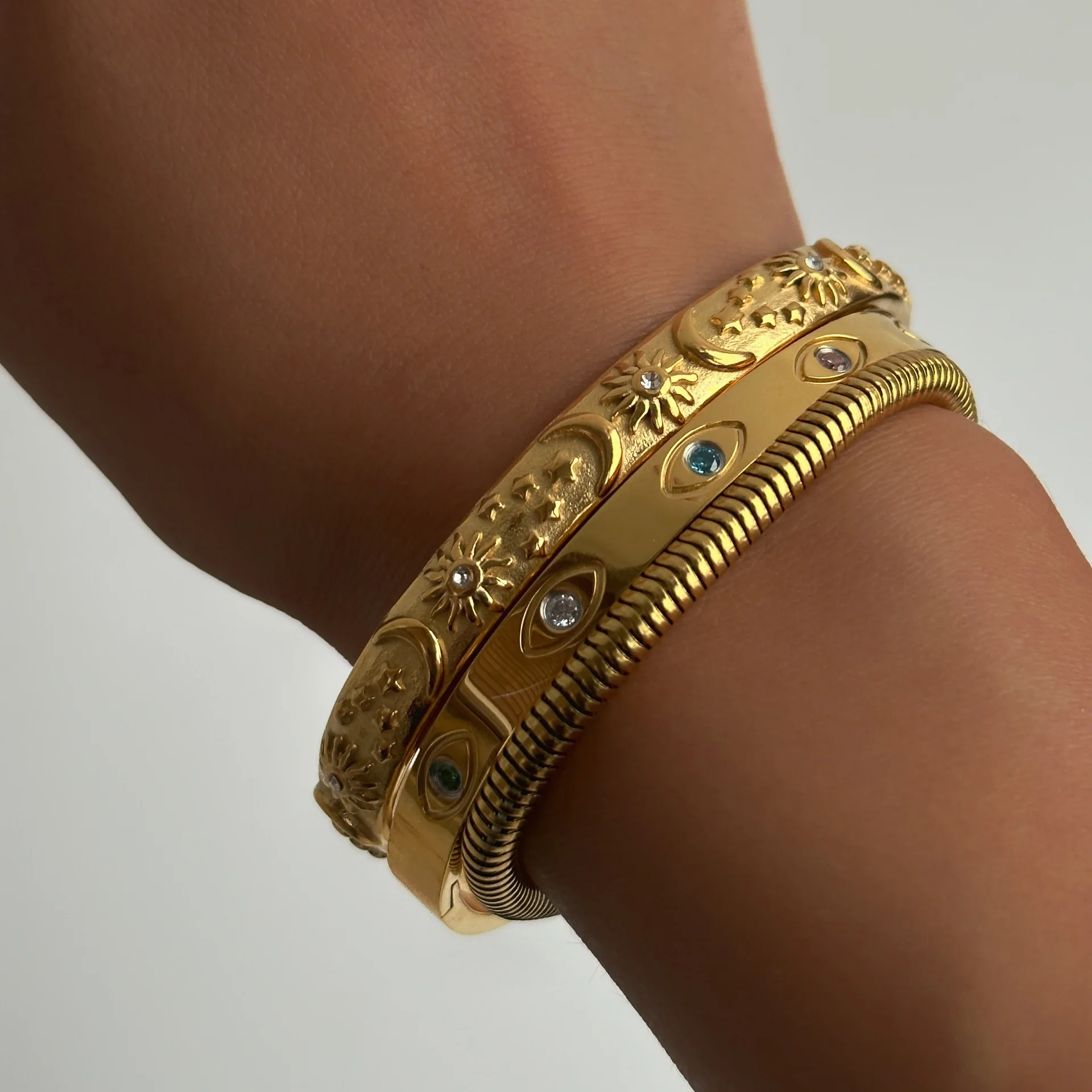 Bangle bracelet,stainless steel bracelet,zircon bracelet Stainless Steel Star Moon Sun Bracelet Zircon For Women Girls