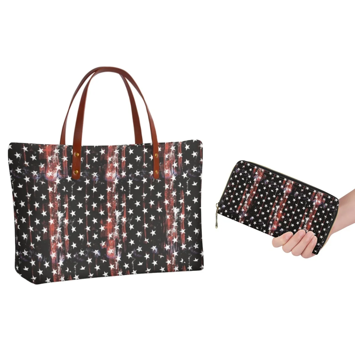 Forudesigns American Stars Flag Strip Handbag Wallet Super Large Space Acking Bag Fabric Material Ladies Bags Combination