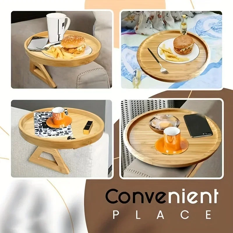 Natural Wooden Foldable Sofa Tray Table for Snacks and Drinks
