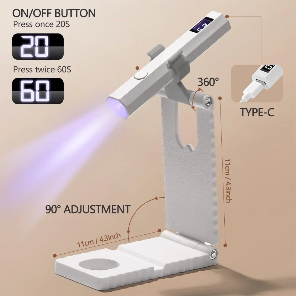 타이머 기능이 있는 UV LED 네일 램프, 조절 가능한 브래킷 베이스와 LED 표시등, 빠른 경화 및 젤 네일용 전문 네일 건조기