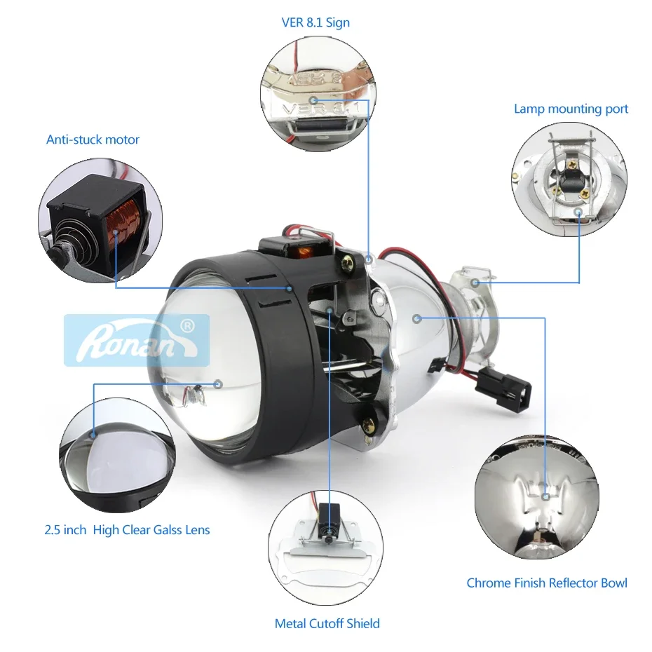 RONAN 2.5'' VER 8.1 bi-xenon projektor čočka H1 auto světlomet pro X5 BM sport LED čtverec anděl oči DRL bílý retrofit H4 H7 auto