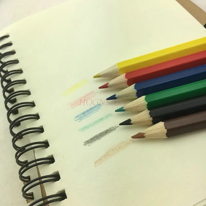 6개/봉지 6색 미니 짧은 브러쉬 가방 색상, 래커 가죽 육각형 나무 어린이용 페인트 브러쉬