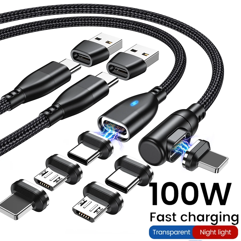 AUFU Cavo Di Ricarica Magnetico USB C 2 In 1 – 100W, 480 Mbps, Testa Piatta, 1m/1,8m, Con Adattatore Micro USB E USB C - 2