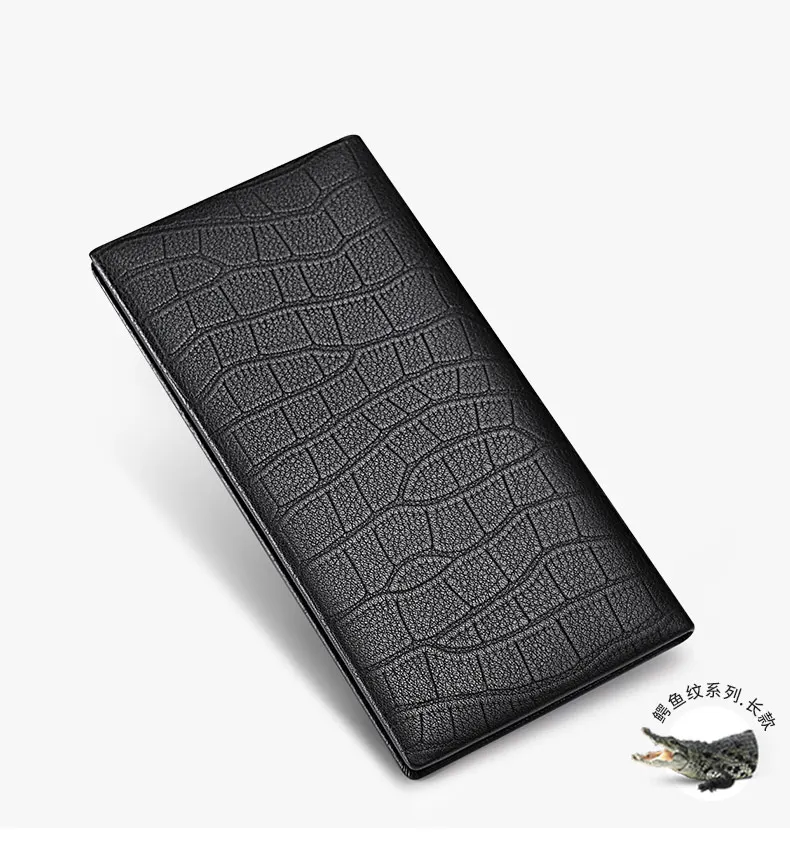 WILLIAMPOLO 100% Genuine Leather Wallet Men Crocodile Pattern Men Card Holder Wallet Real Cowhide Wallets For Man
