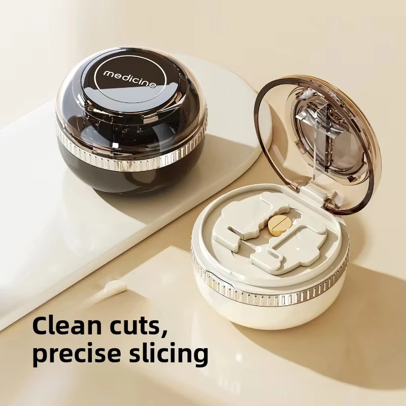 2/4 Equal Division and Two-in-one Medicine Cutting and Storage with Brush Pill Storage Box Divider Organizer Crusher Pill Cutter