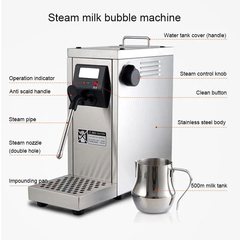 DMWD Milk Steamer Commercial Pump Pressure Milk foam Frother Espresso  Coffee Steam maker Stainless Steel Water Boiling Machine