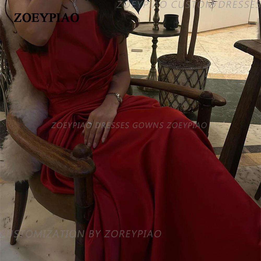 

Красное Атласное Платье Без Бретелек в пол с оборками для торжественных случаев