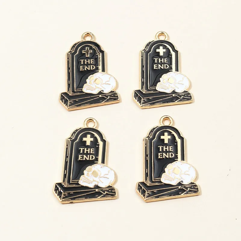 10pcs 꽃 두개골 묘비 매력 펜던트 에나멜 고딕 펑크 스타일 DIY 쥬얼리 만들기 액세서리 목걸이 팔찌