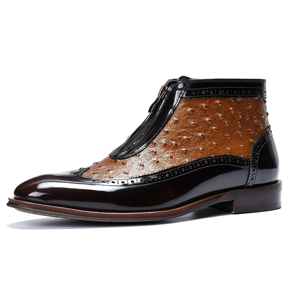 Patent Leather Boots Genuine Leather Point Toe Short Boots Ostrich ...