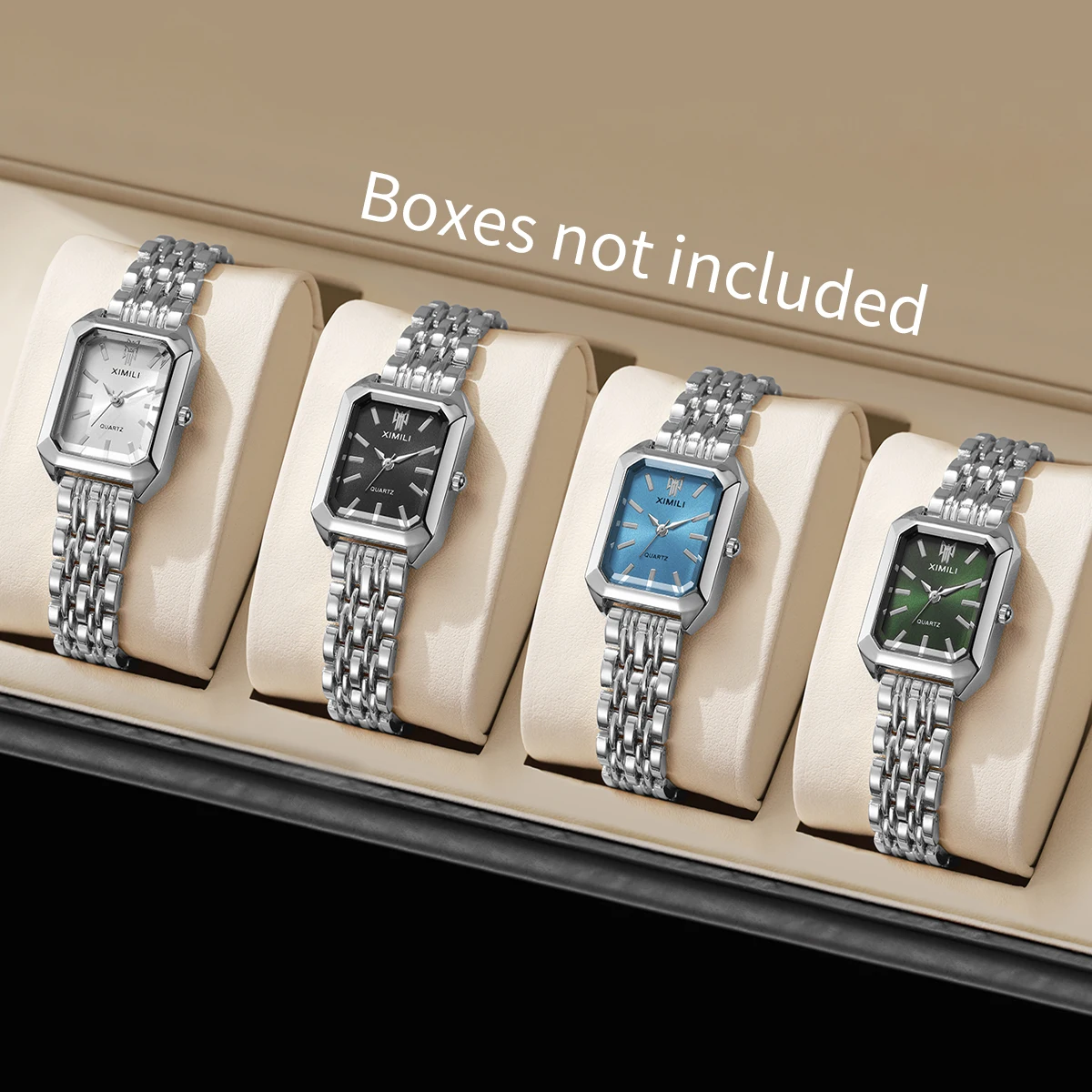 4PCS/Set Fashion Rectangle  Women Watches Quartz Watch Luxury Stainless Steel Band Wristwatches Reloj Mujer Clock（Without Box） 2
