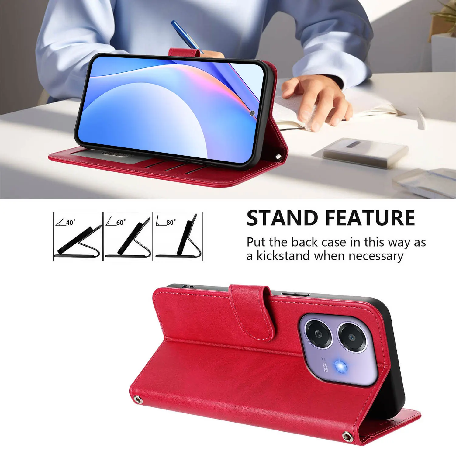 Magnetic Leather Wallet Flip Phone Case with Card Holder and Holster
