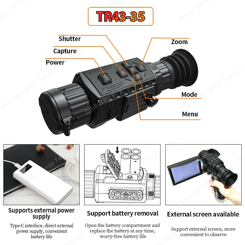 TR43-35 Thermal Imaging Scope Monocular Handheld Thermal Sighting Imaging riflescope for Wild Boar Wolf Rabbit Hunting