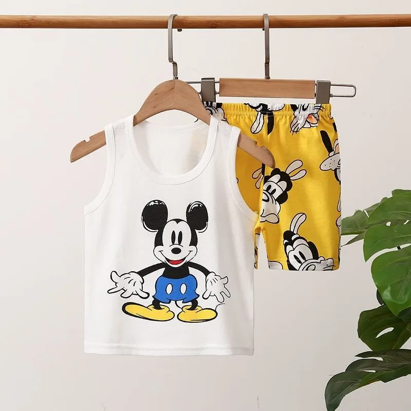 Children Mickey Mouse Cartoon Cute Summer 2pcs Outfits T-shirt+shorts O-neck Pure Cotton Casual Kids Unisex Short Sleeves Pants Clothing Sets near me