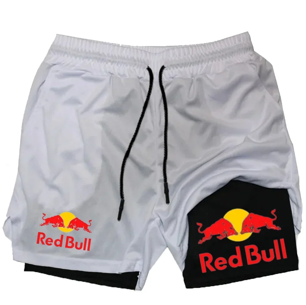 Mens 2-in-1 Red Bull Sports Shorts - Quick-Dry Breathable Running Underwear M-3XL