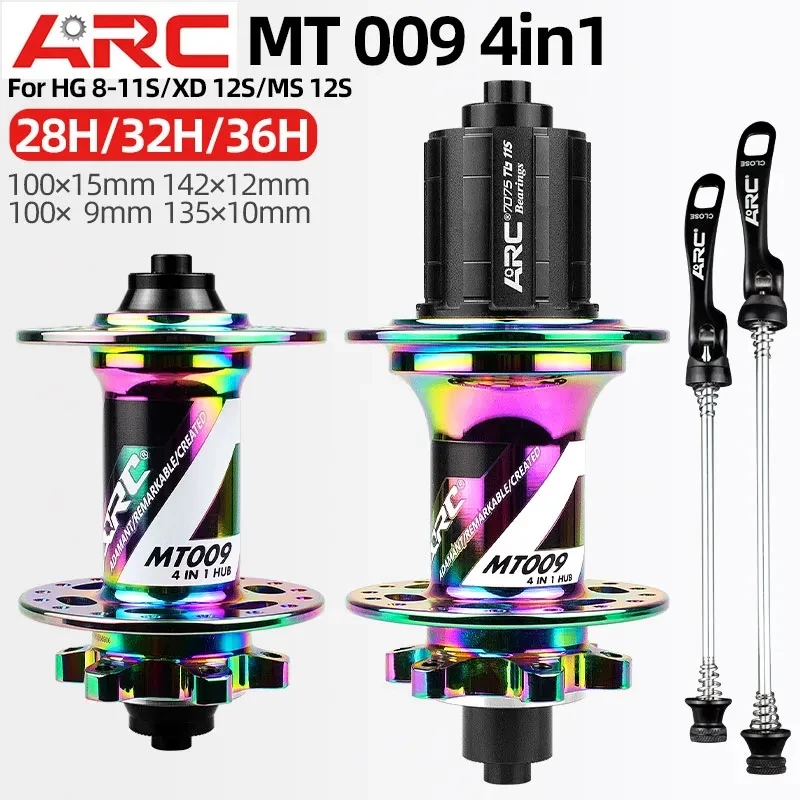 

ARC MT009 4IN1 Bike HUB,Front 9/15x100mm,Rear 10x135mm/12x142mm,32H QR Thru Axle,Bicycle Hubs for HG XD MS Freehub,Cycling Parts