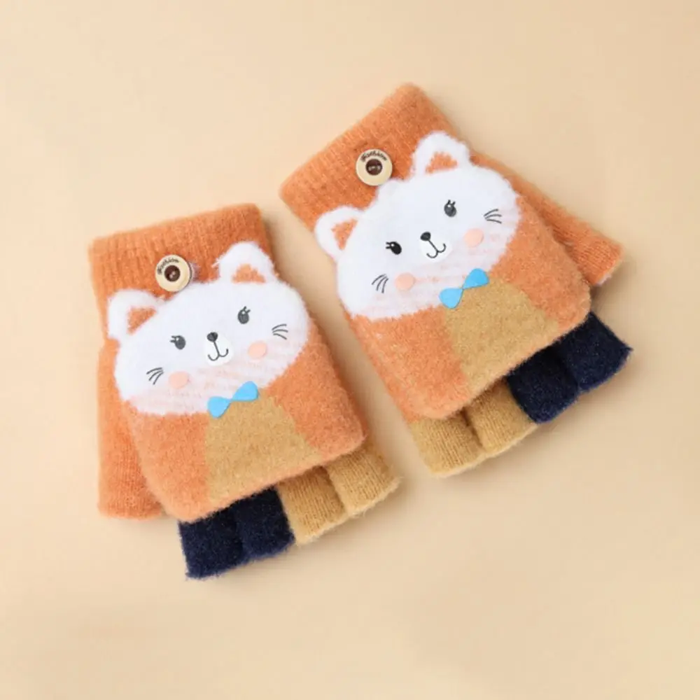 Knitted Fingerless Gloves for Girls Cartoon Cat Ears Baby Mittens Warm Children Winter Half Finger Gloves Baby Accessories 3
