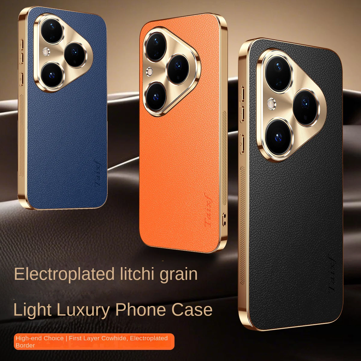 Luxury Vegan Leather Phone Case with Electroplated Edge and Shockproof Back Cover