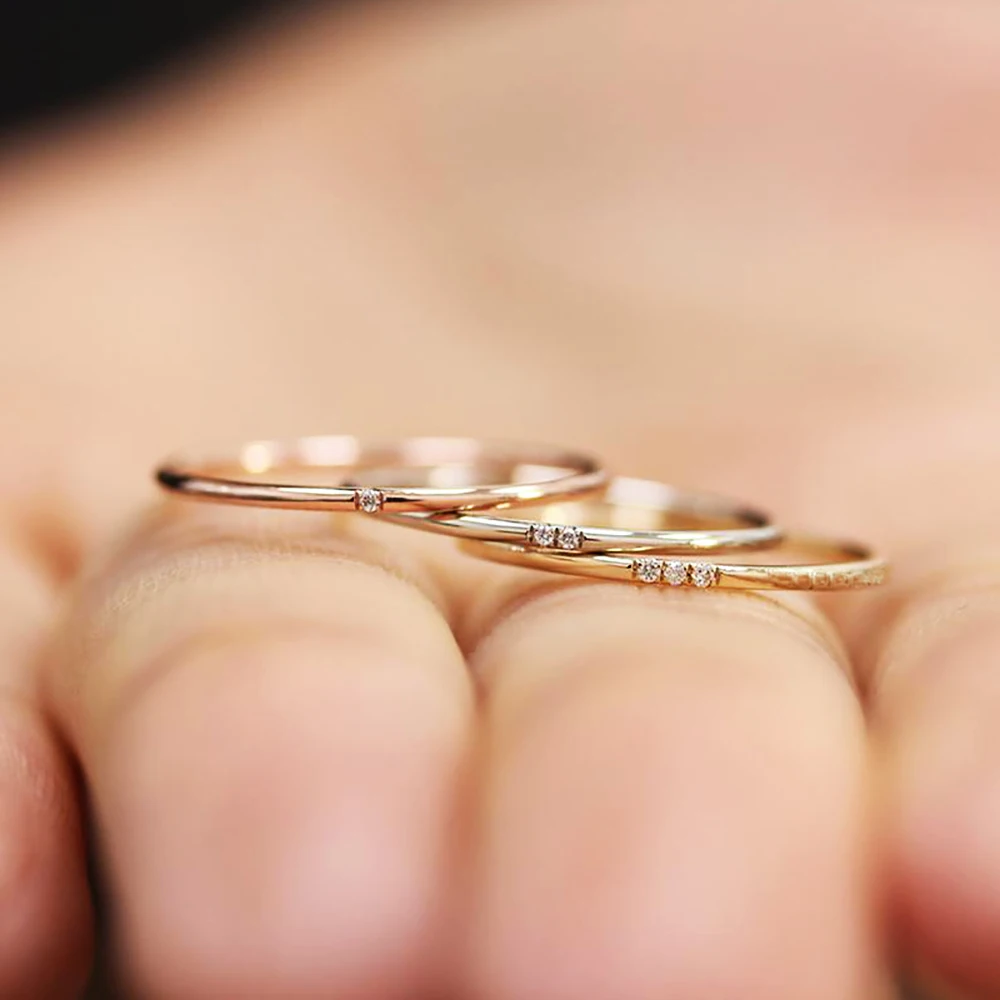 Thin Dainty Rings For Women Minimalist Zircon Light Yellow Gold Color Finger Ring OL Daily Gift Fashion Jewelry KCR101 3