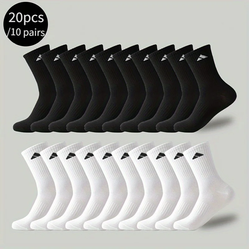 Calcetines deportivos para hombre 20 piezas/10 pares, calcetines deportivos transpirables blancos y negros, calcetines c