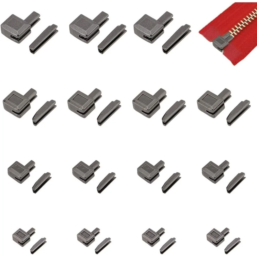 Zipper Repair Kit Zipper Accessories 16 Sets Metal Zipper Repair4 Sizes Zipper Insertion Pin #3#5#8#10 Latch Slider Retainer Bottom Stop