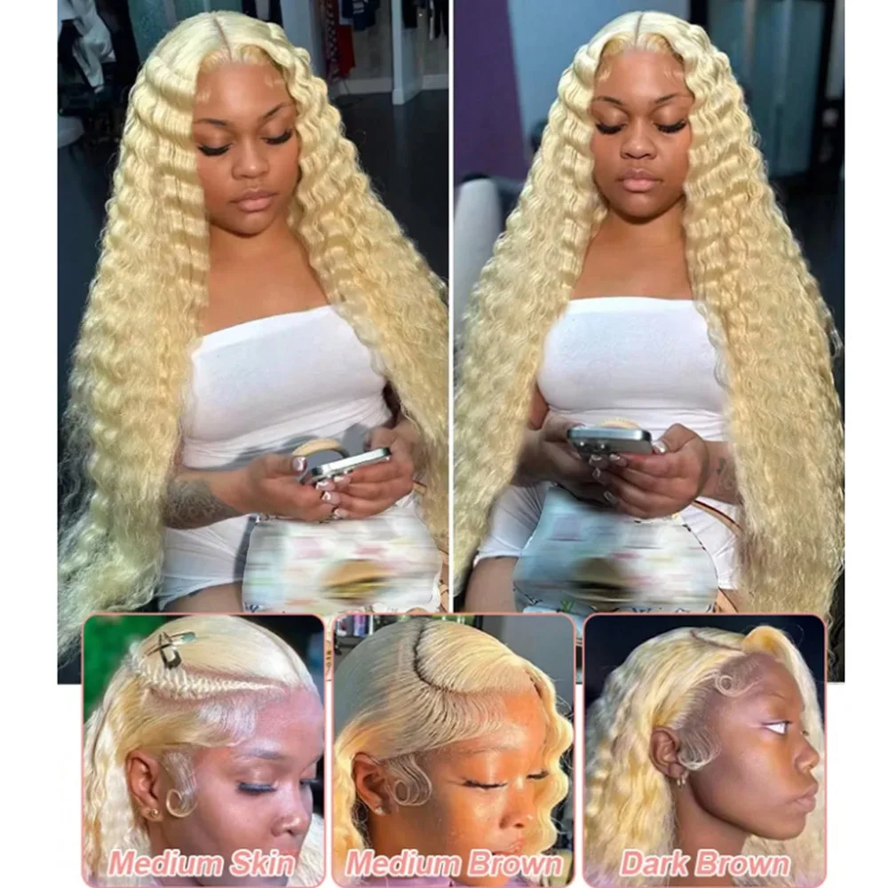 Deep Wave 613 HD Lace Frontal Human Hair Wig Curly 613 Honey Blonde Water Wave 13x6 Lace Front Wigs For Women 250% Density