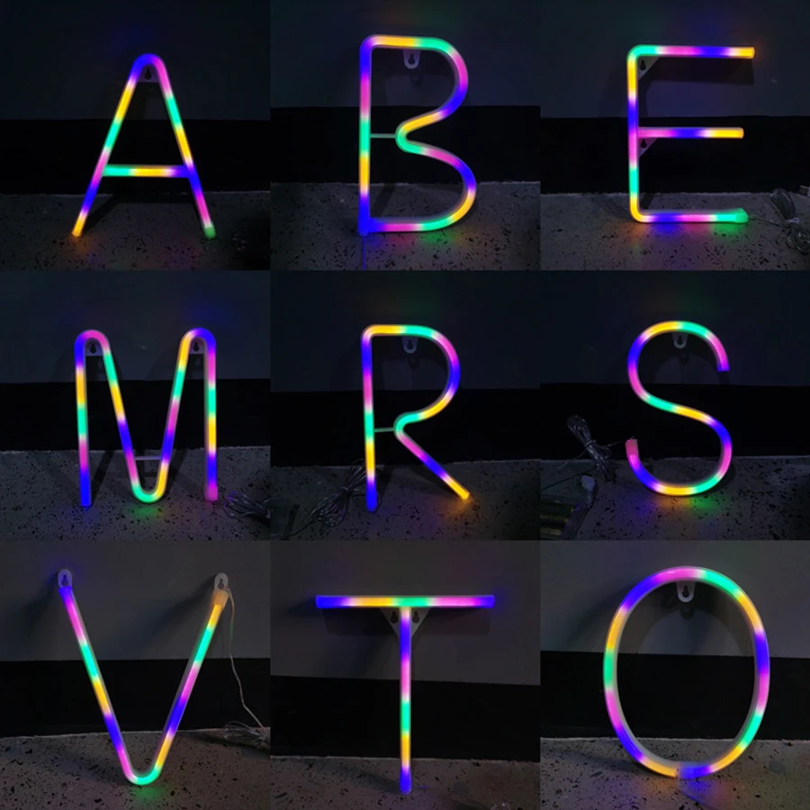 DIY Alphabet Letter Neon Light Sign & @ Number LED Night Light 22cm Height Decor Birthday Wedding Party Wall USB & Battery Case
