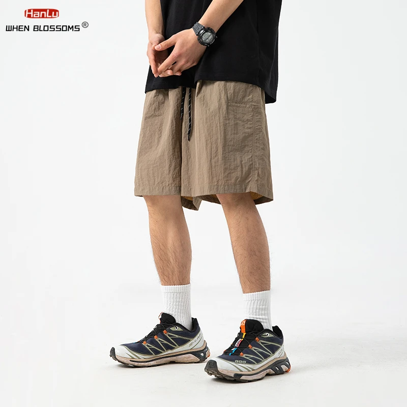 HANLU Brand 2024 Summer New Micro wrinkle design Cargo Shorts Men Cycling Shorts Casual Fashion Streetwear Multi pocket shorts