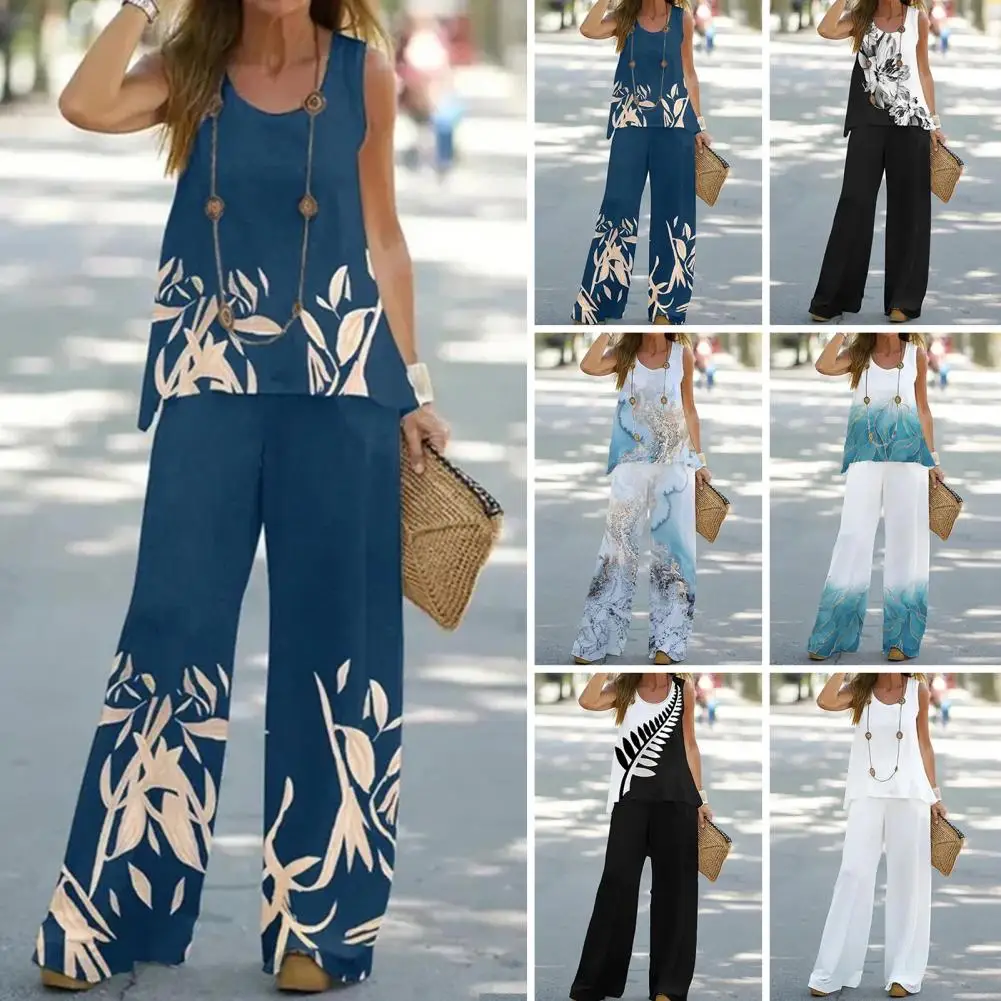 Daily Two-piece Suit Sleeveless Lightweight Female Summer Tank Top Long Pants Set  Breathable Women Outfit Daily Wear