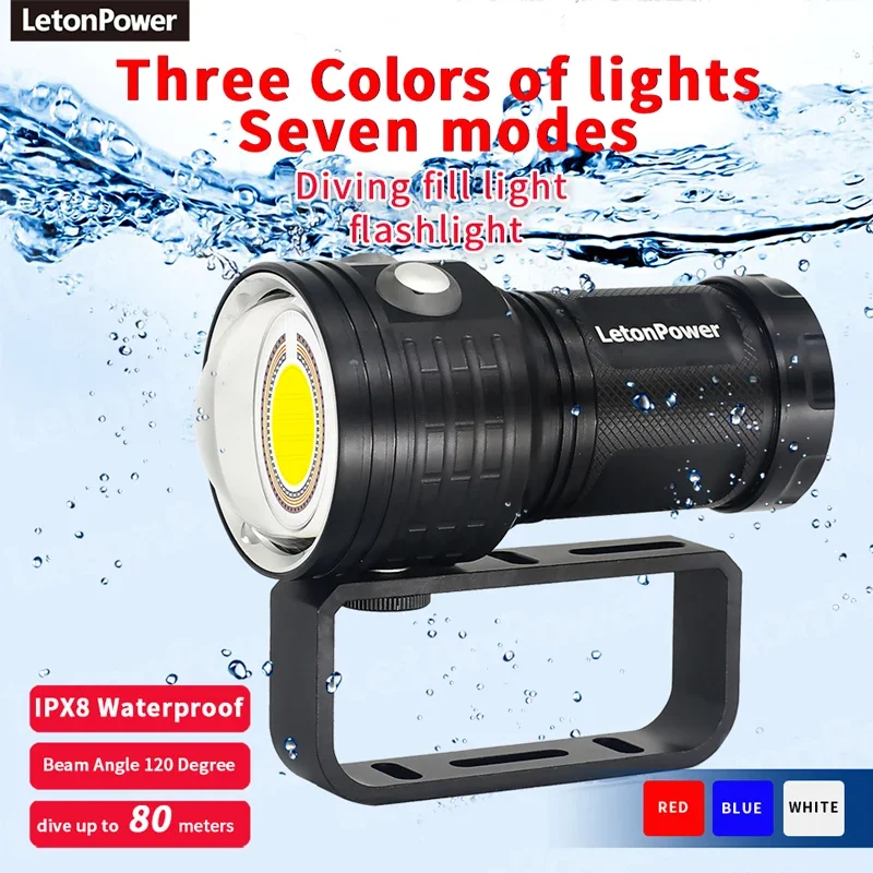 Lampe De Plongée 18000LM étanche IPX8 (80m) - Torche LED Blanche/rouge/bleue, Portable, Pour Plongée, Plongée Spéléo, Photo