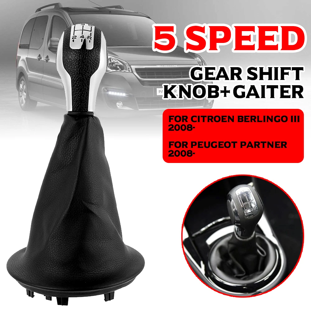 

5 Speed Gear Shift Knob+Gaiter For Citroen Berlingo III For Peugeot Partner 2008-2021 PU Leather Car Interior Accessories