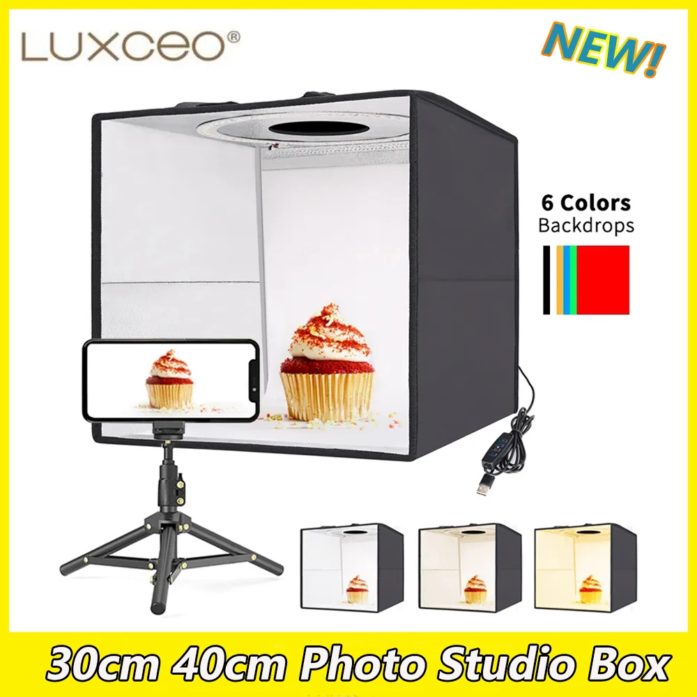 

LUXCEO Portable Folding Lightbox Photo Studio LED Light Box With 6 Color Backdrops Photography Shooting Tent Soft Box Kit