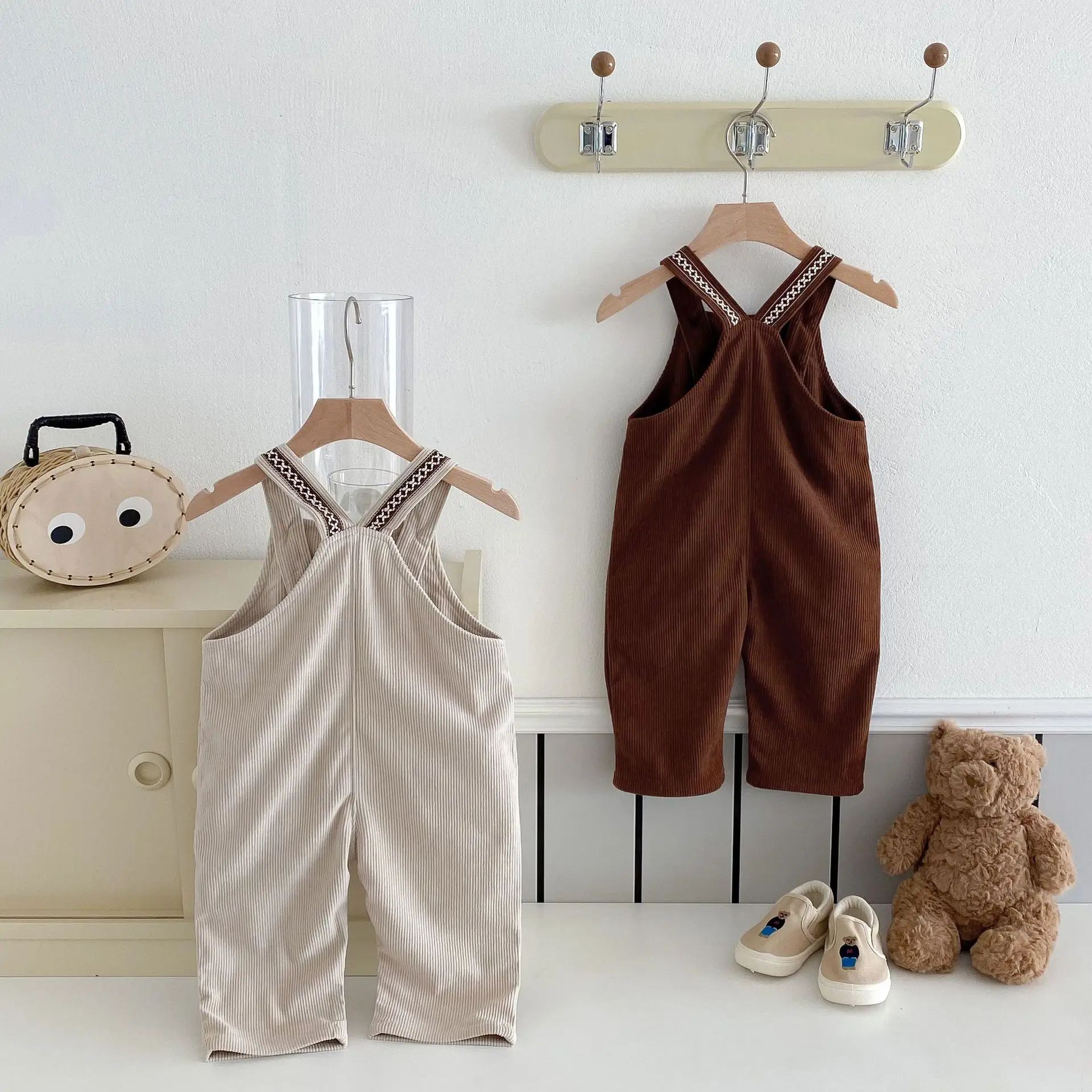 2025 Spring New Children Loose Corduroy Overalls Baby Girls Solid Casual Pants Boys Comfortable Strap Trousers Kids Clothes