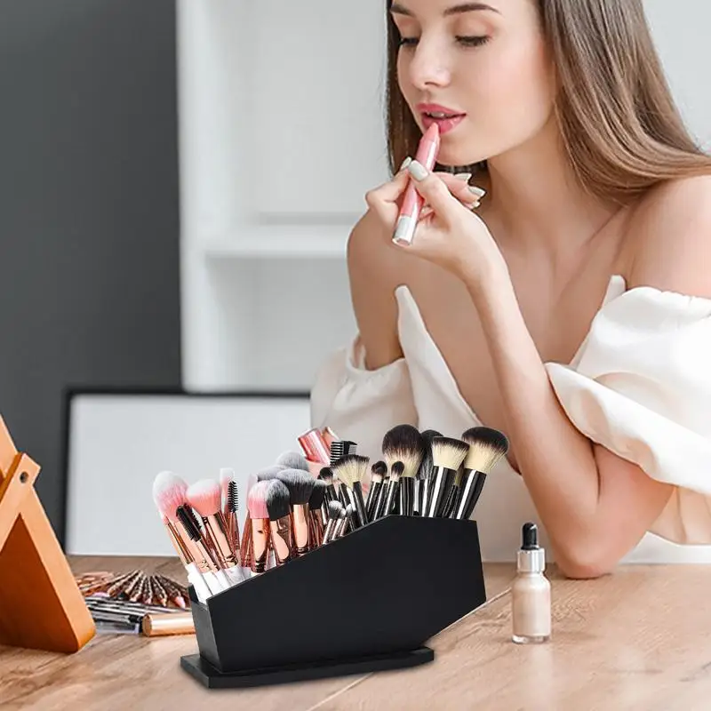 Makeup Brush Holder Gothic Wooden Coffin Makeup Holder Practical Cosmetic Storage Spooky Compartment Pen Holder For Pencil &