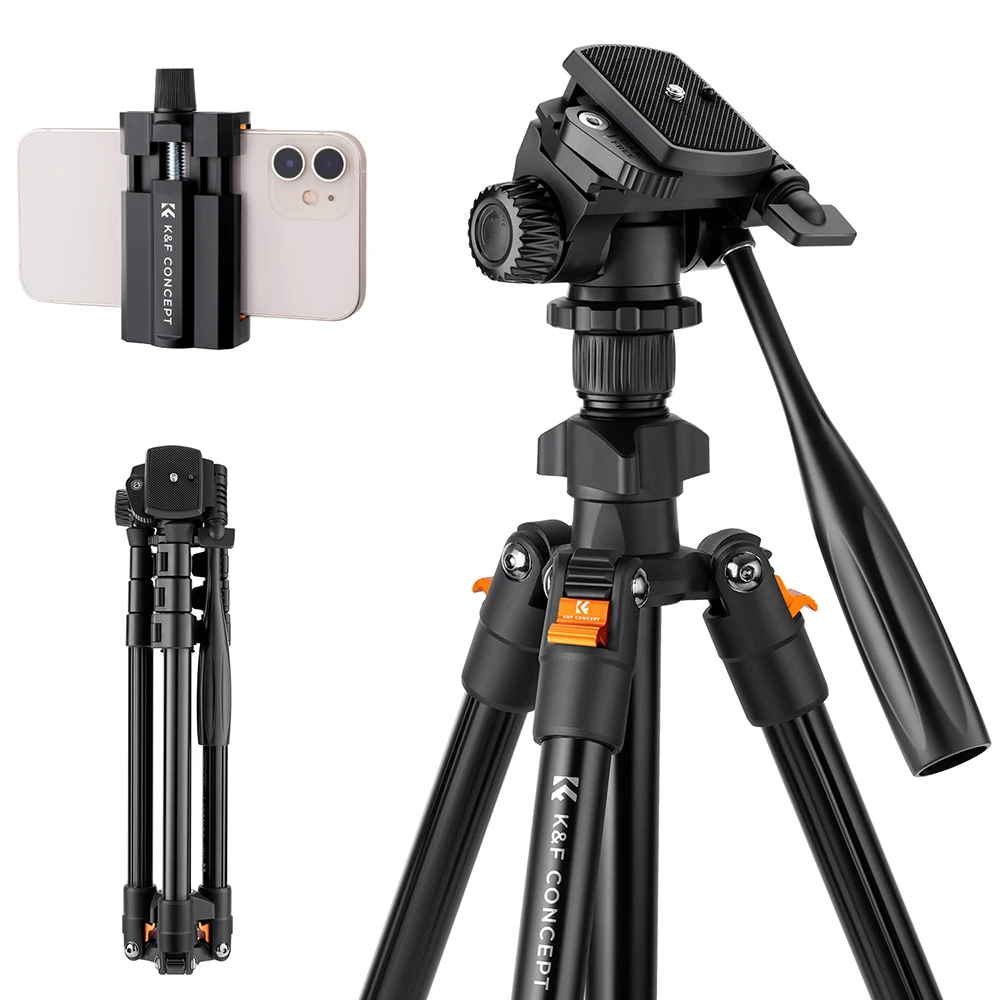 

K&F Concept 64inch/162cm Lightweight Aluminum Tripods for Photography Live Streaming DSLR Camera Phone Holder Stand Video Tripod