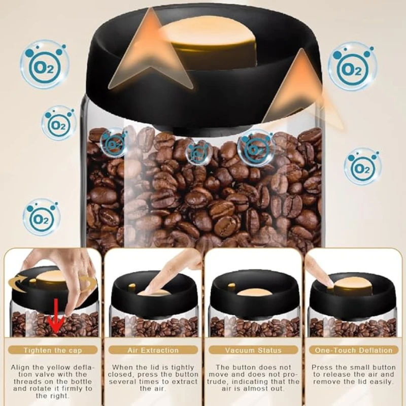 Vacuum Coffee Canisters With Airtight Lids For Coffee Tea Beans Sugar Borosilicate Glass Mason Jars Vacuum Sealer Kit