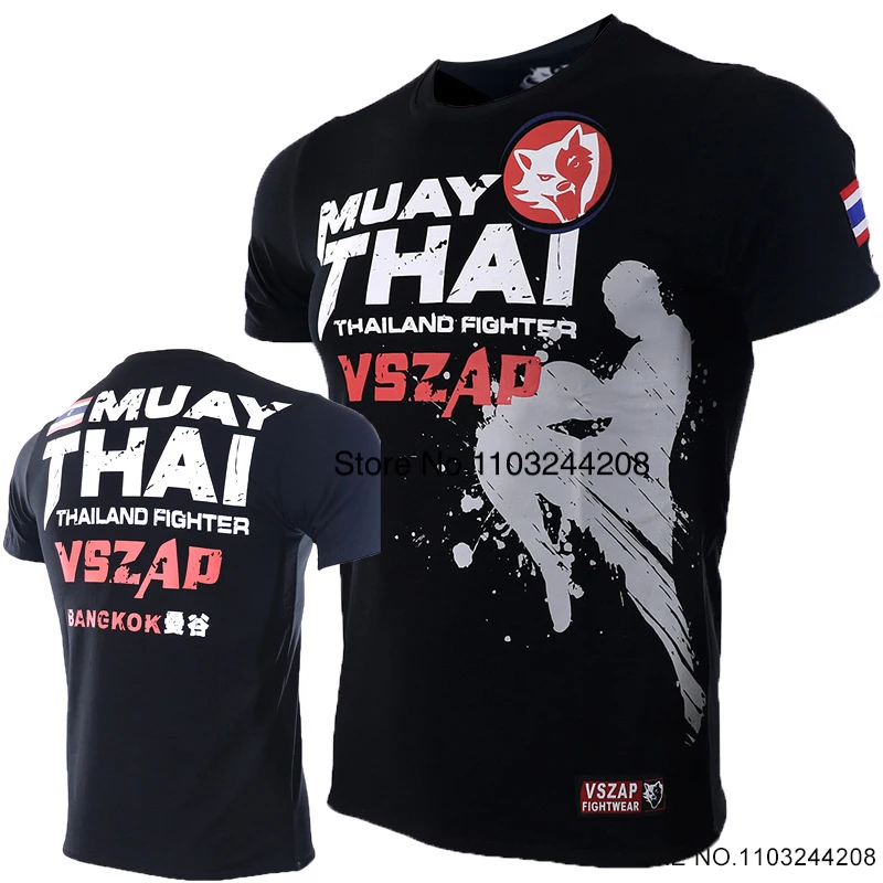 

MMA T Shirt BJJ Rashguard Cotton Vszap Muay Thai Shirts Breathable Fight Kickboxing Jerseys Gym Sports Boxing Training Clothing