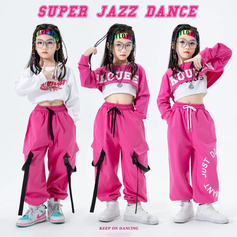 Jazz Dance Costumes Hip Hop Kids Long Sleeve Hooded Top Vest Pants Girls  Hiphop Clothes Street Dance Stage Show Wear Dnv10416 - Ballroom - AliExpress