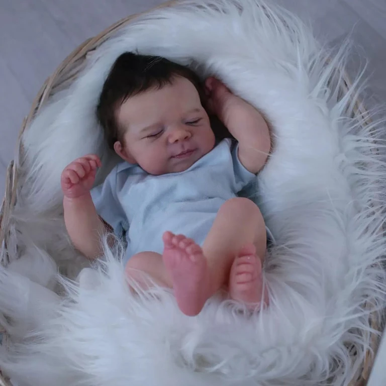 

18inch Already Finished Reborn Doll Sleeping Baby Lifelike Soft Touch 3D Painted Skin with Visible Veins Hand-Root Hair