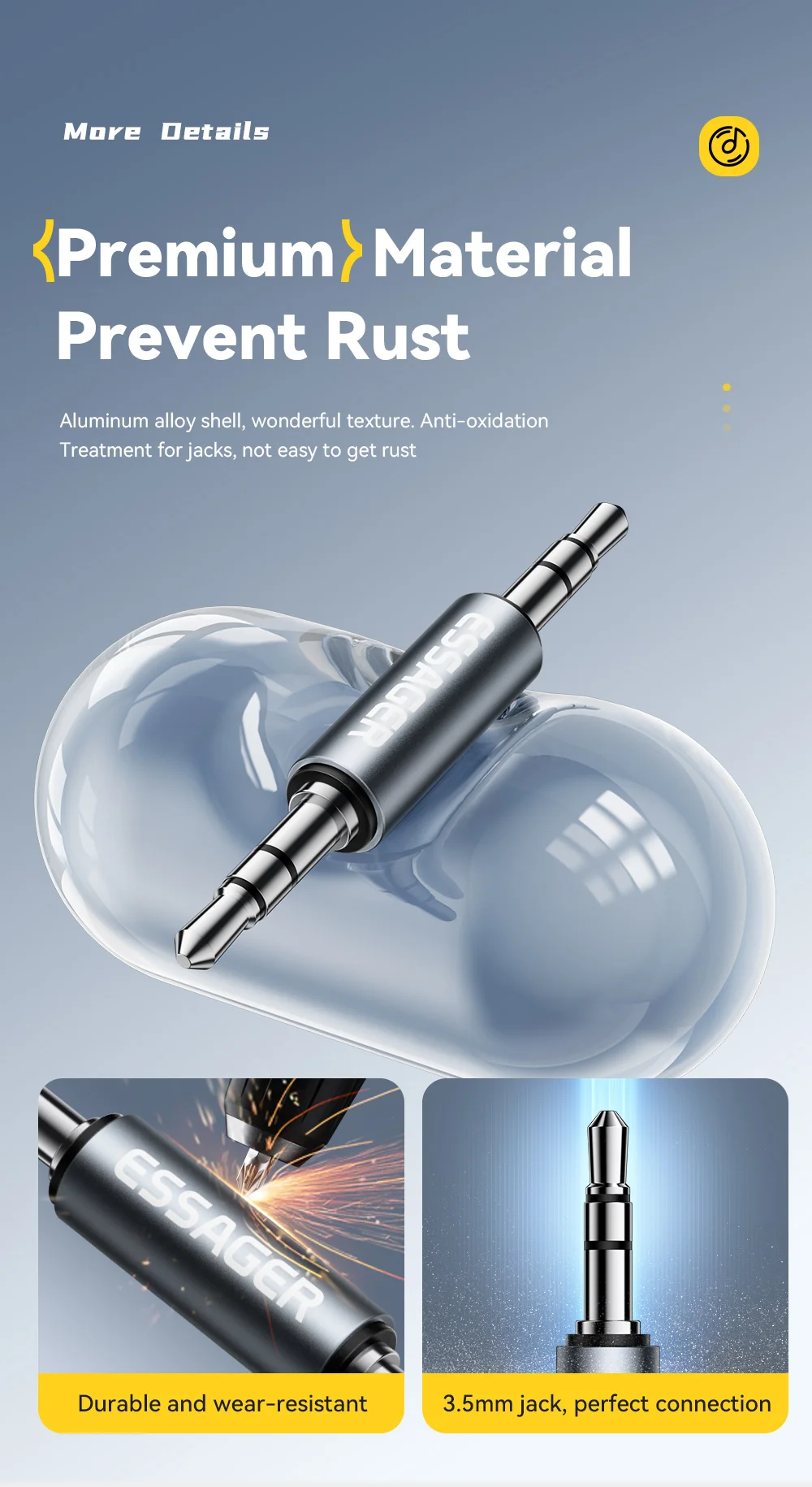 3.5mm Male to Male Jack Audio Adapter For Mobile Phone Headphone Car MP3 Speaker