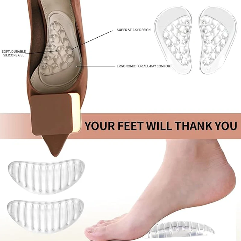 4 Pair of Transparent Arch Support Particle Insoles Flat feet high arches relieve stress insole