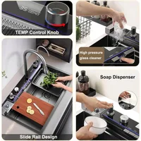 Black Kitchen Sink, Smart Waterfall Kitchen Sink  Drop in Kitchen Sink Workstation - 304 Stainless Steel Sink 2