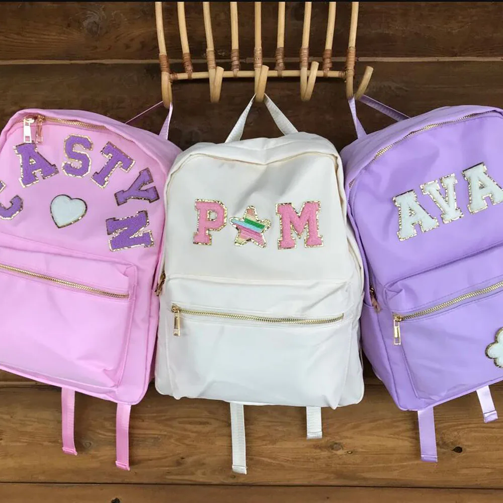 

Letter Patches Nylon Backpack Women Simple Fashion Large Capacity Backpacks Durable Waterproof Schoolbag for Teenage Girls