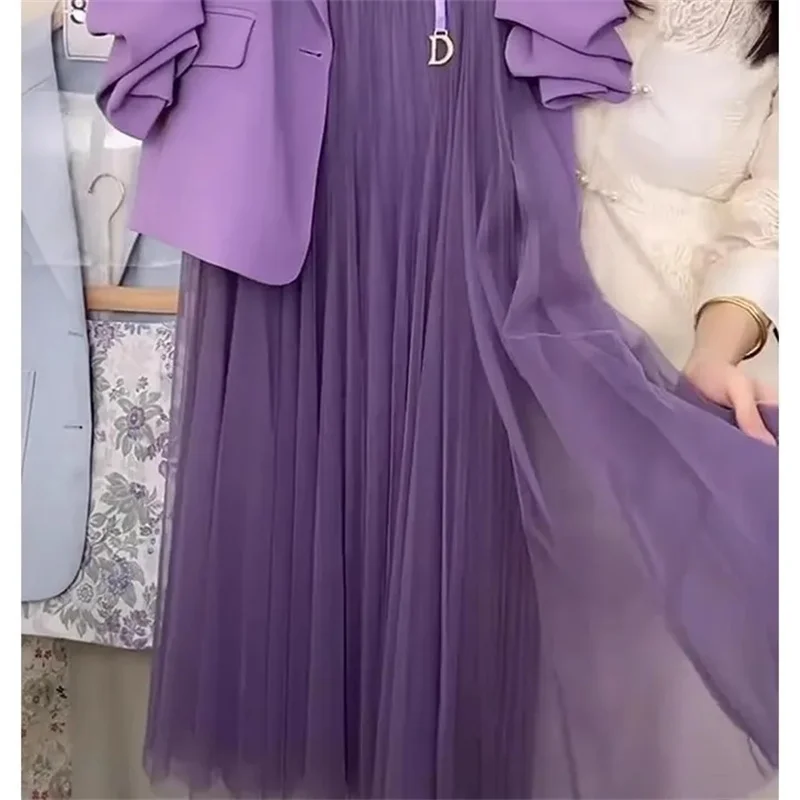 Female half Skirt Two Pieces Suit 2024 Spring Women Korean Dramas To Reduce Age Westernization Fashion Luxury Purple Suit Jacket