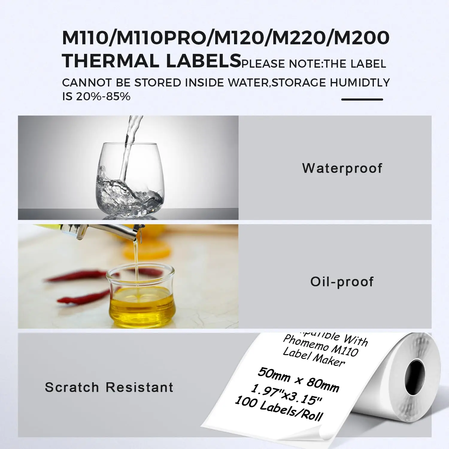 50x80mm 감열 접착 라벨, M110/M220 호환 직접 감열 스티커 용지, 배송용, 슈퍼마켓 가격표